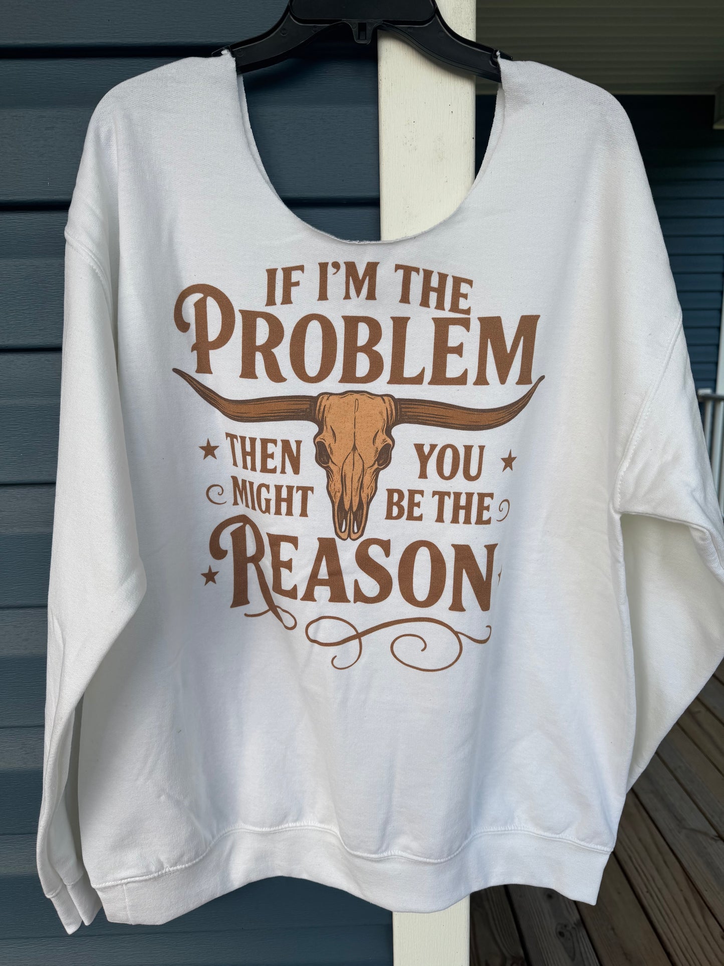 If Im The Problem Off Shoulder White Graphic Crewneck