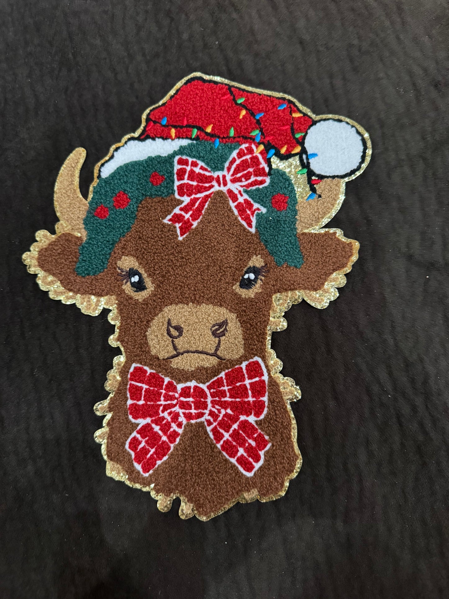 Cow Christmas Chenille Patch