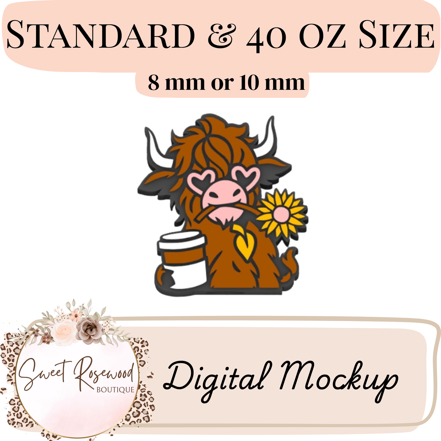 Wholesale Coffee & Sunshine Highland Cow 3D Straw Topper