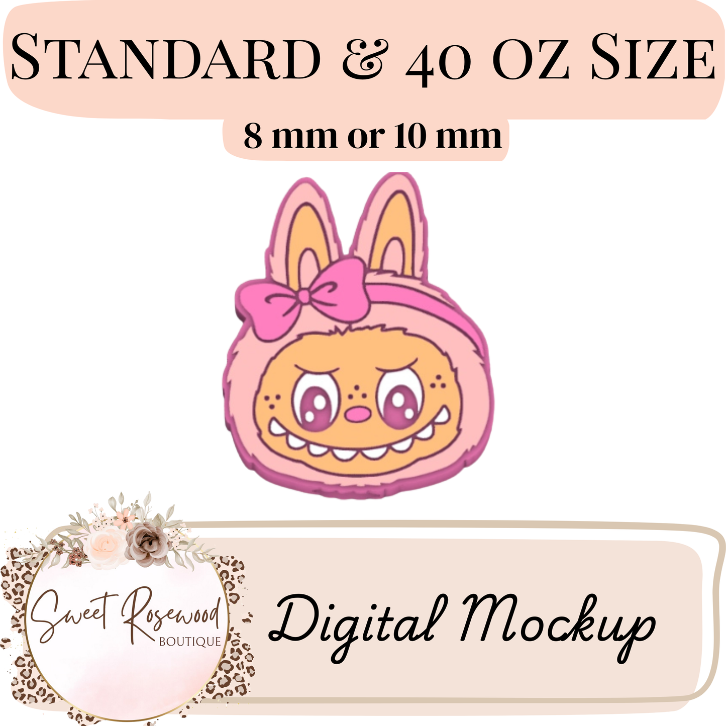 Pink Labubu 3D Straw Topper