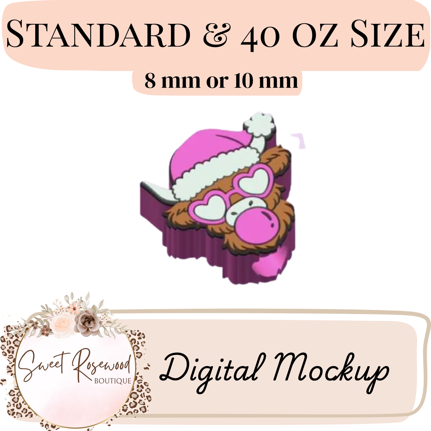 Wholesale Bubblegum Cow 3D Straw Topper