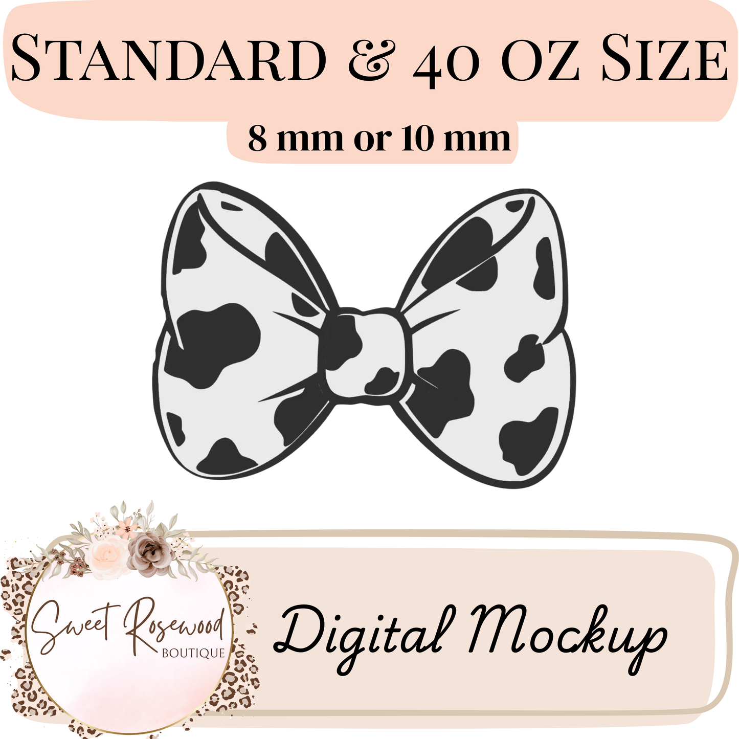Cowprint Bow 3D Straw Topper