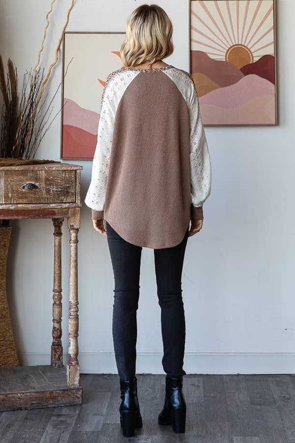 Color Block Animal Contrast Button Front Pullover