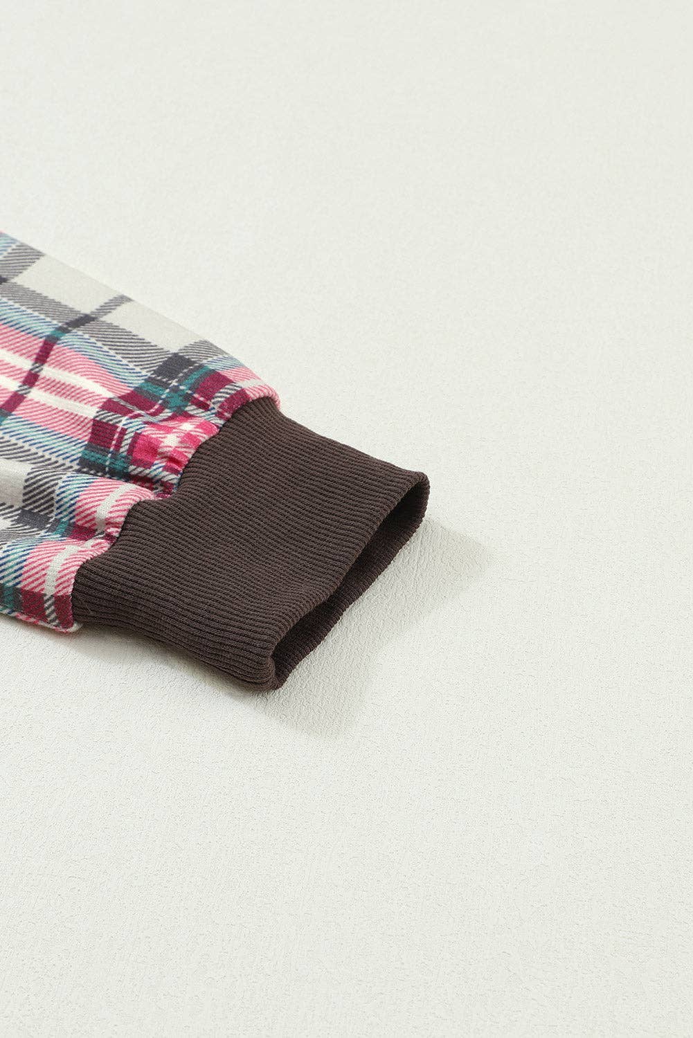 Brown Plaid Raglan Quilted Long Sleeve Sweatshirt