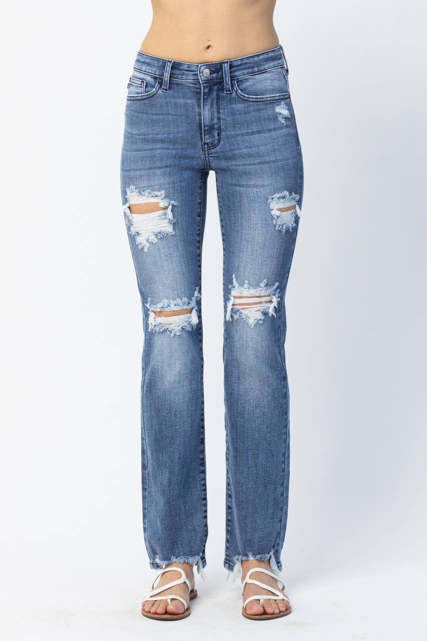 Judy Blue Distressed Mid Rise Straight