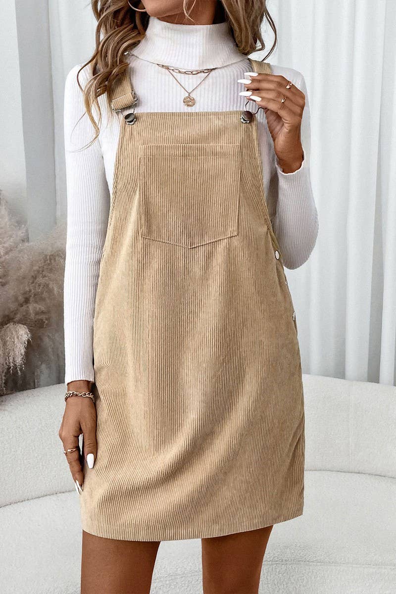 CASUAL POCKET CORDUROY SUSPENDER DRESS