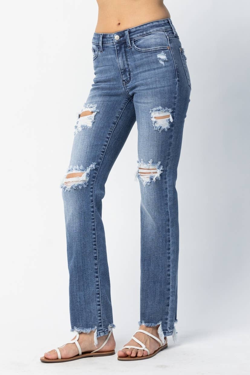 Judy Blue Distressed Mid Rise Straight