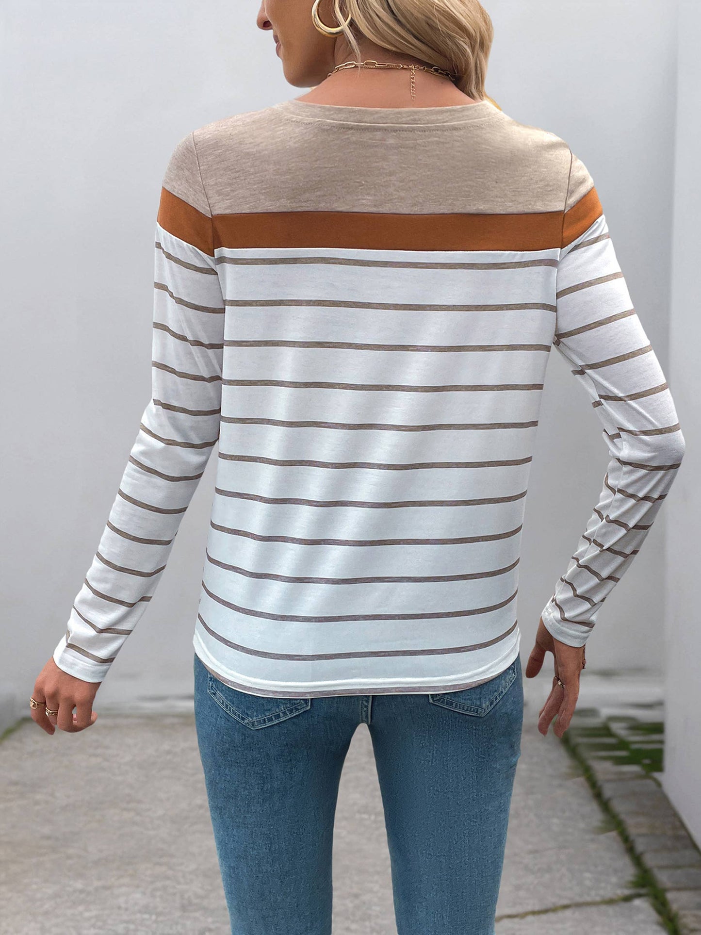 Long Sleeved Round Neck Striped Top