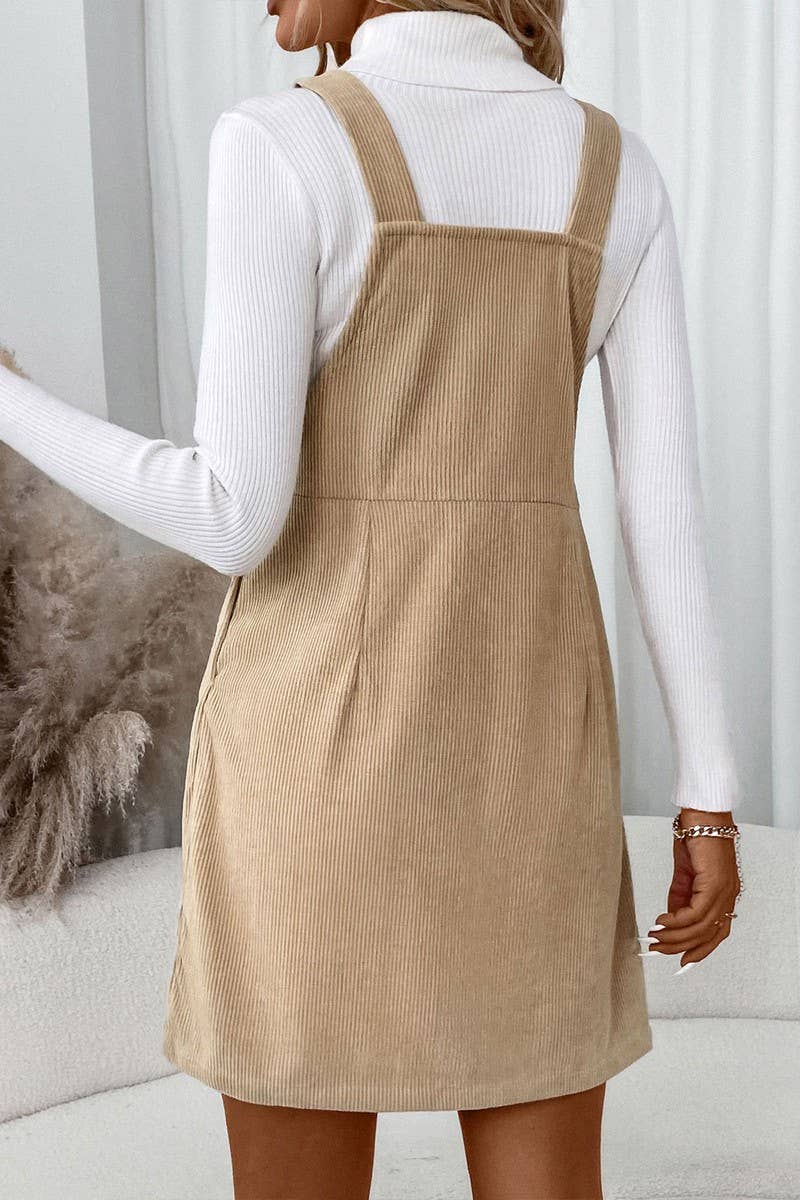 CASUAL POCKET CORDUROY SUSPENDER DRESS