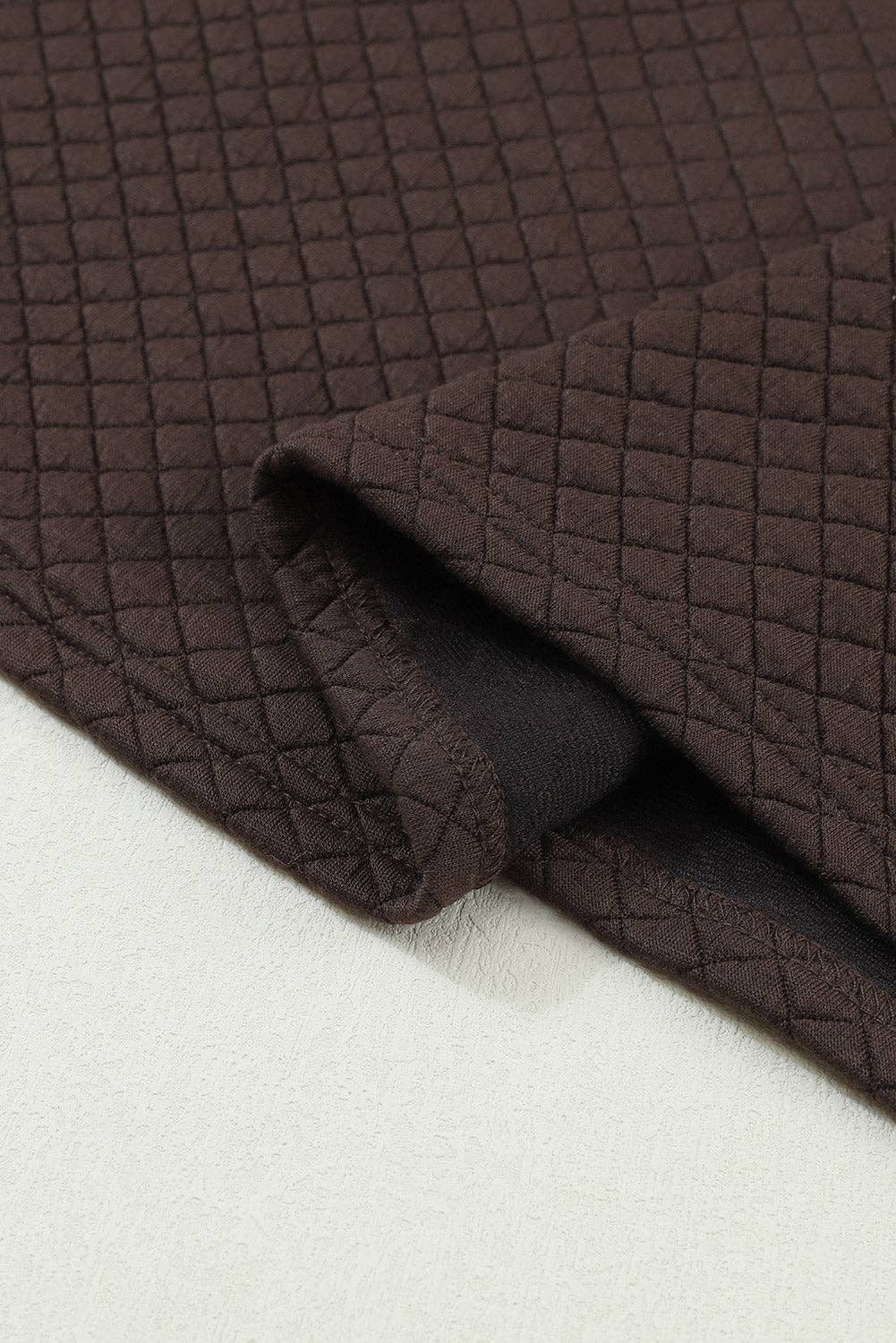 Brown Plaid Raglan Quilted Long Sleeve Sweatshirt
