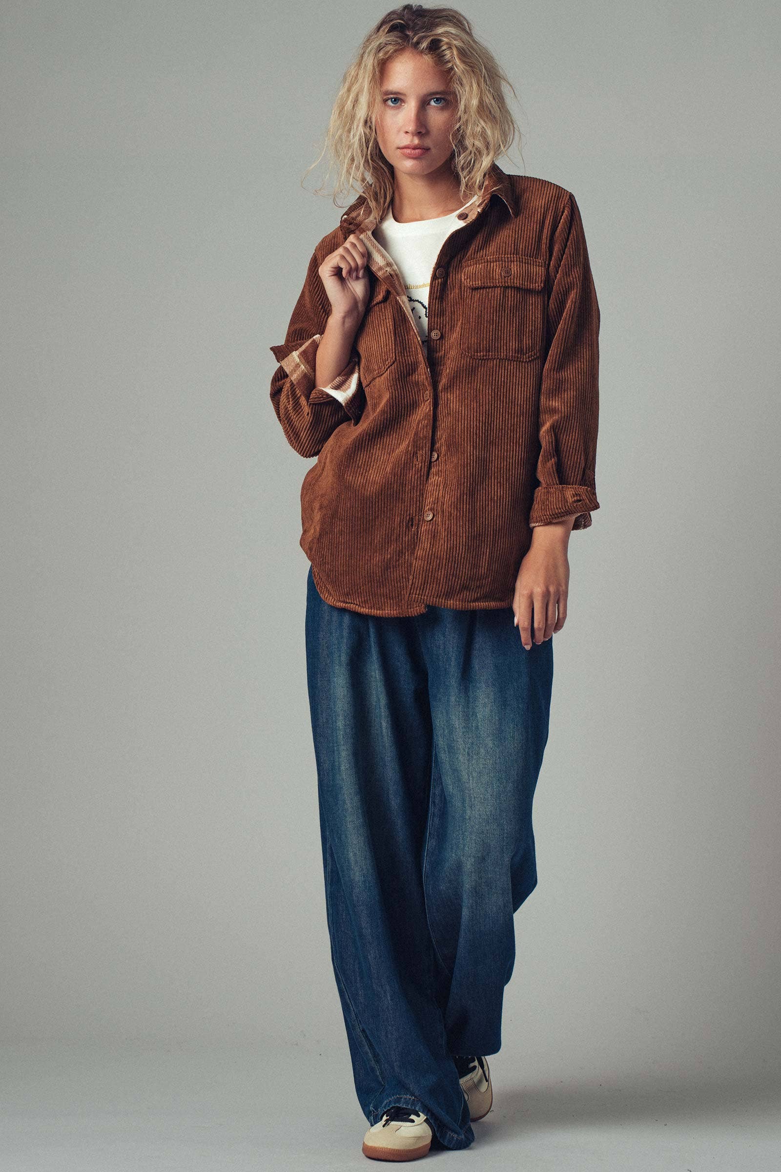 Plaid Lined Corduroy Flannel Shacket