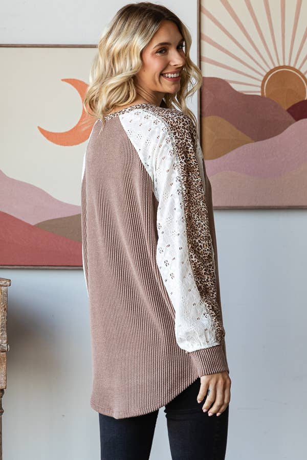 Color Block Animal Contrast Button Front Pullover