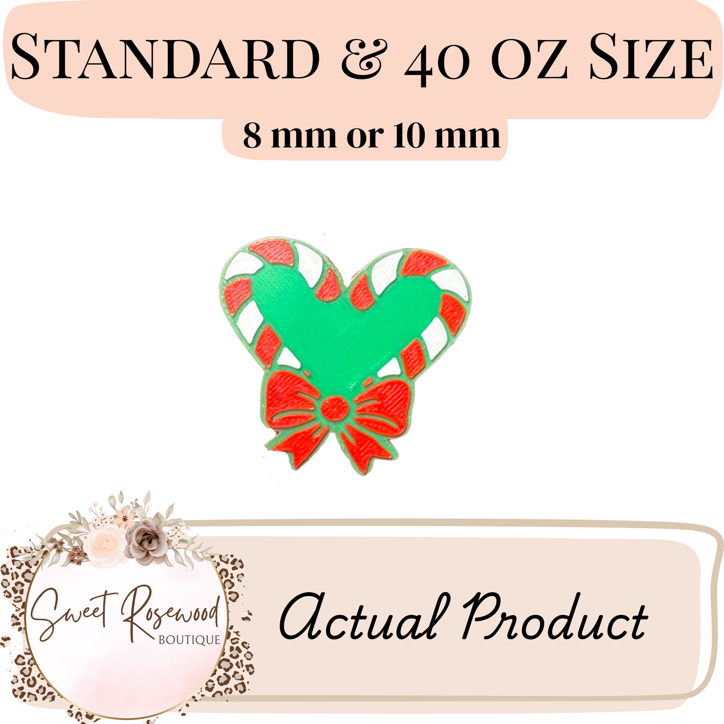 Candy Cane Heart 3D Straw Topper