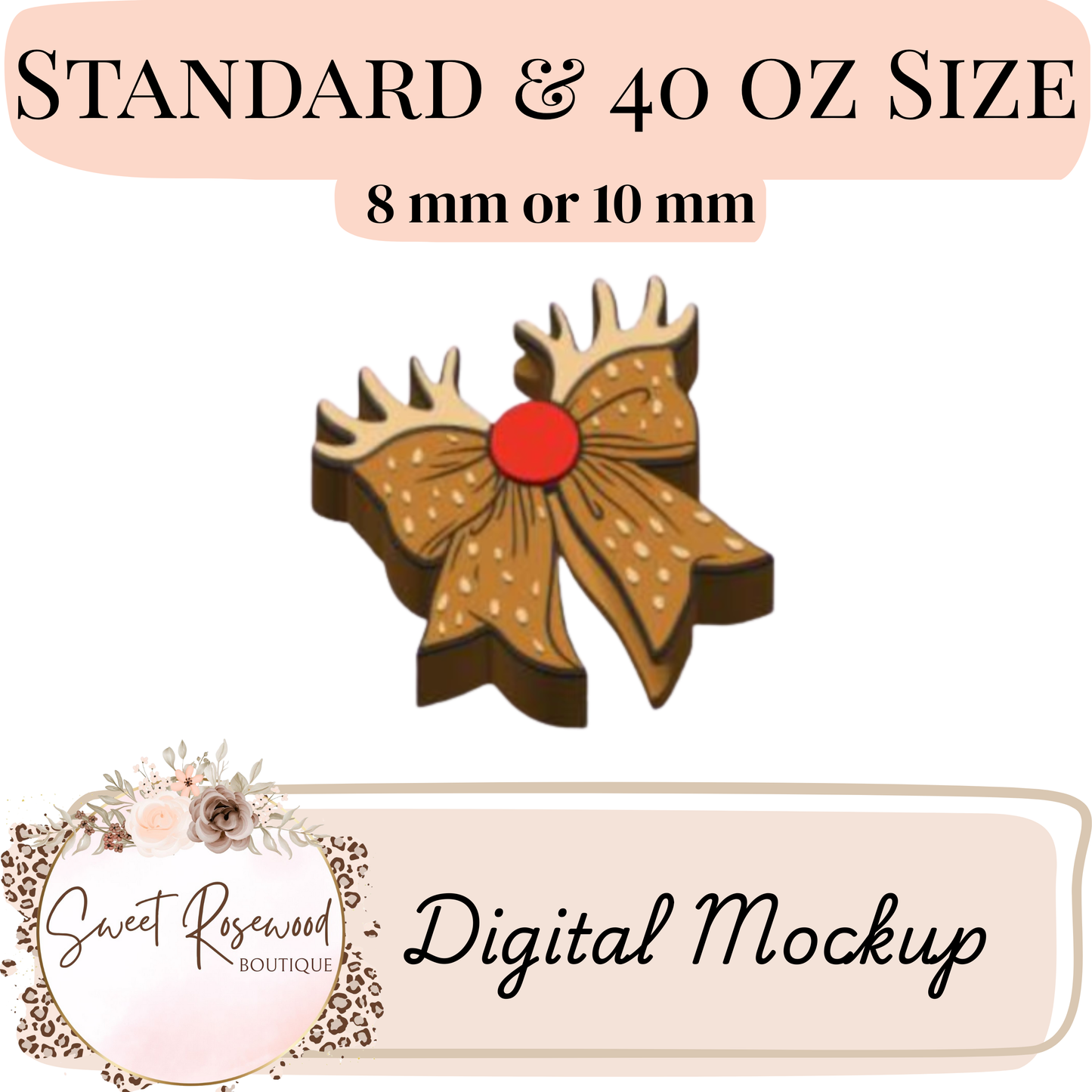 Wholesale Rudolph Bow 3D Straw Topper