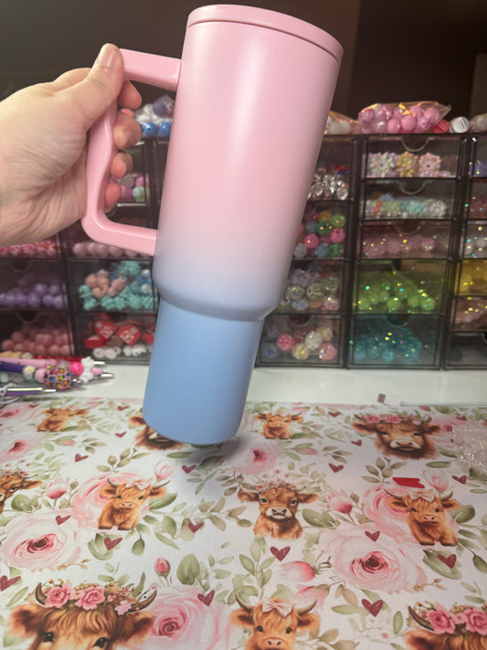 40 oz tumbler w/straw - pink w/blue