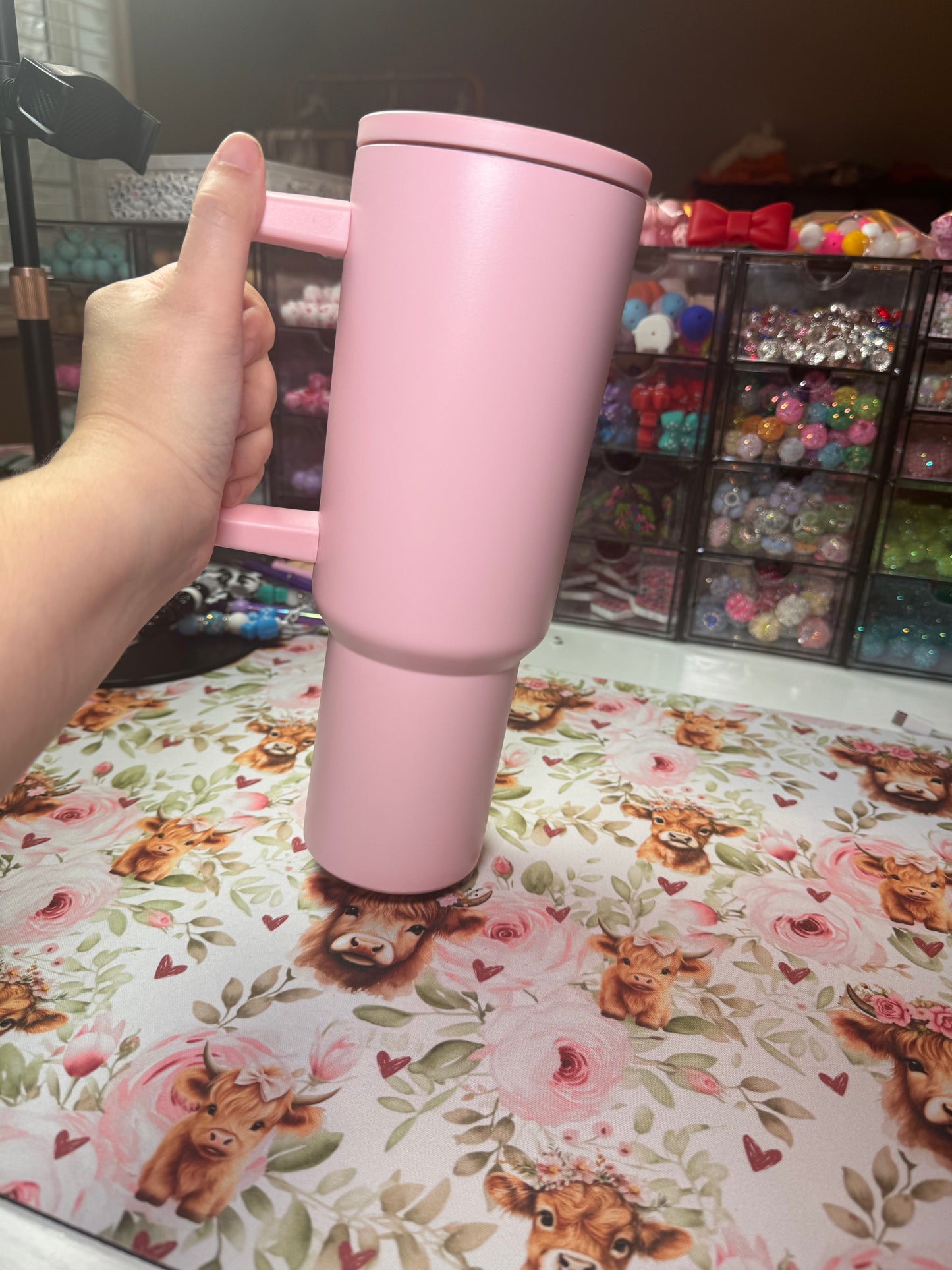40 oz tumbler w/straw - pink