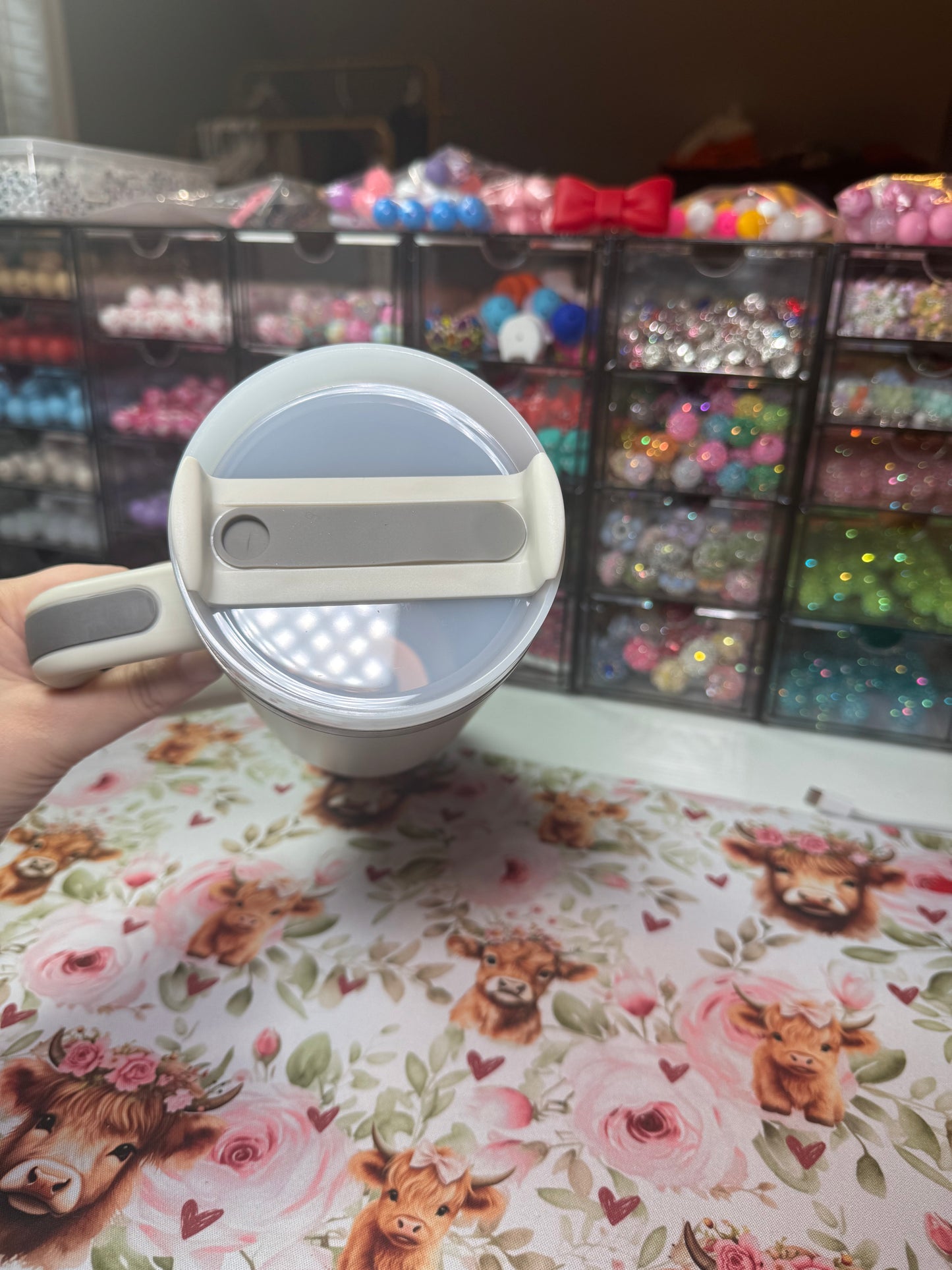 40 oz tumbler w/straw - cream w/gray