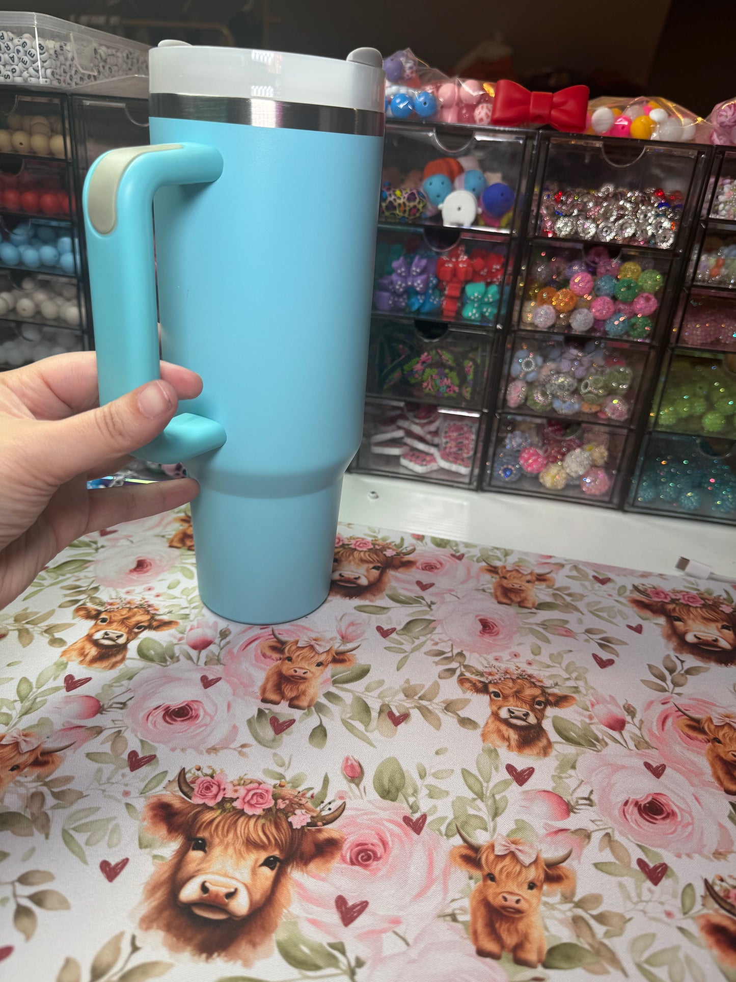 40 oz tumbler w/straw - blue w/ gray