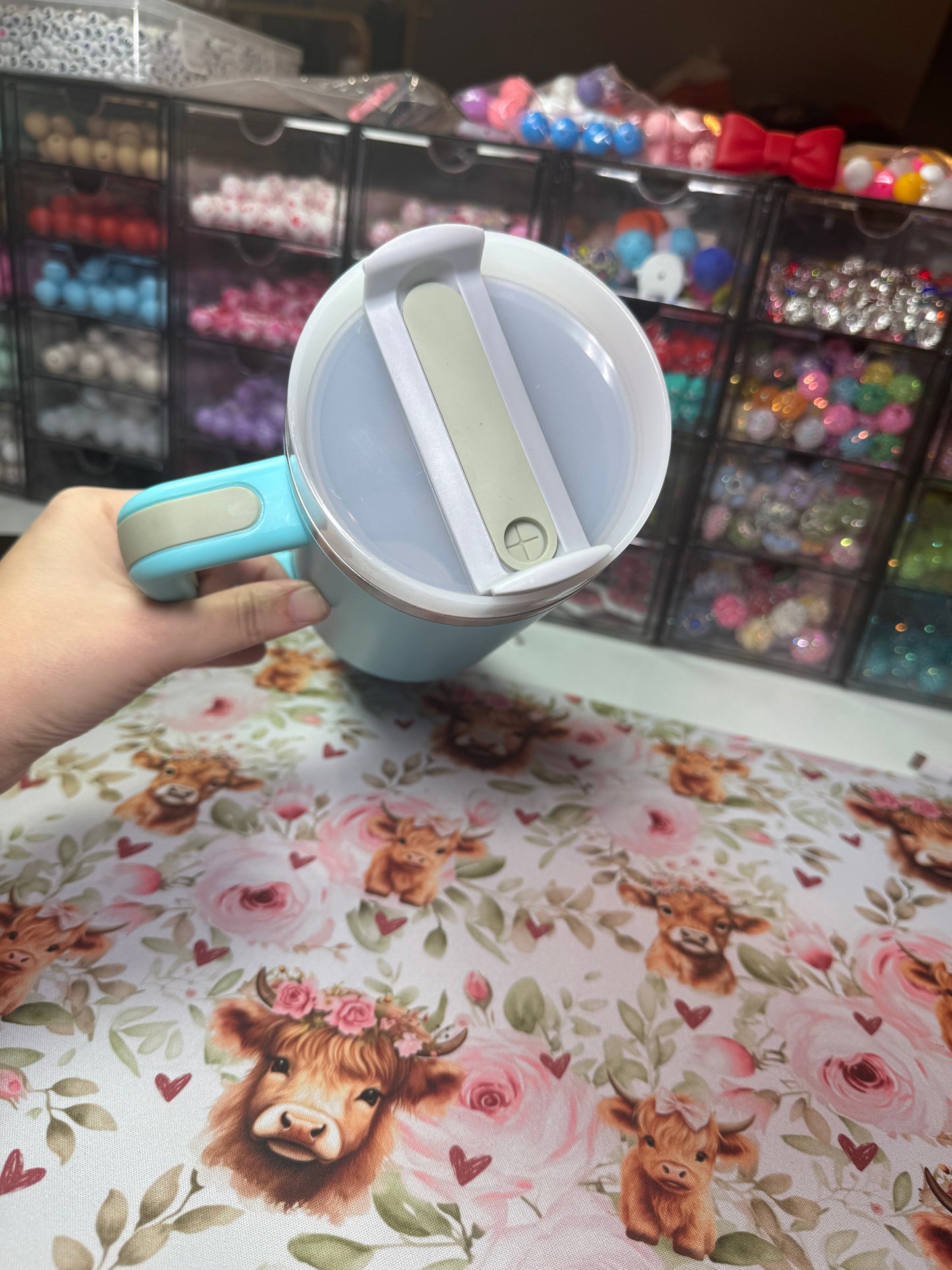 40 oz tumbler w/straw - blue w/ gray