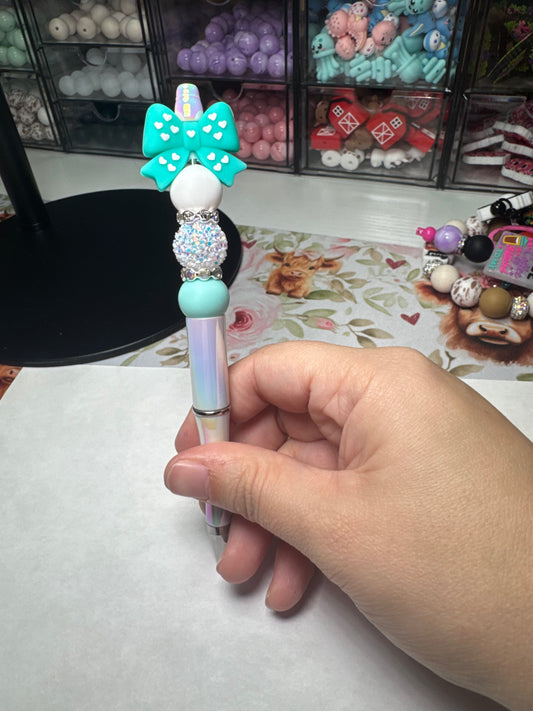 Teal Bow Pen