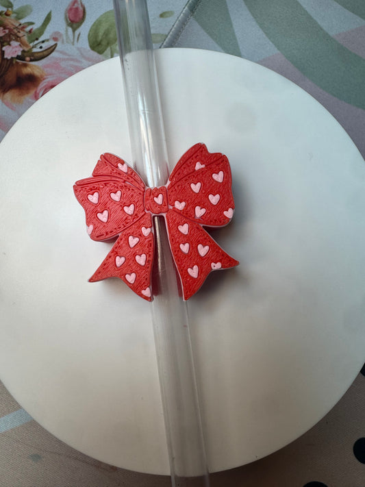Heart Red Bow Straw Topper