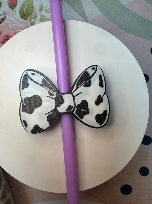 Cow Print Bow Straw Topper