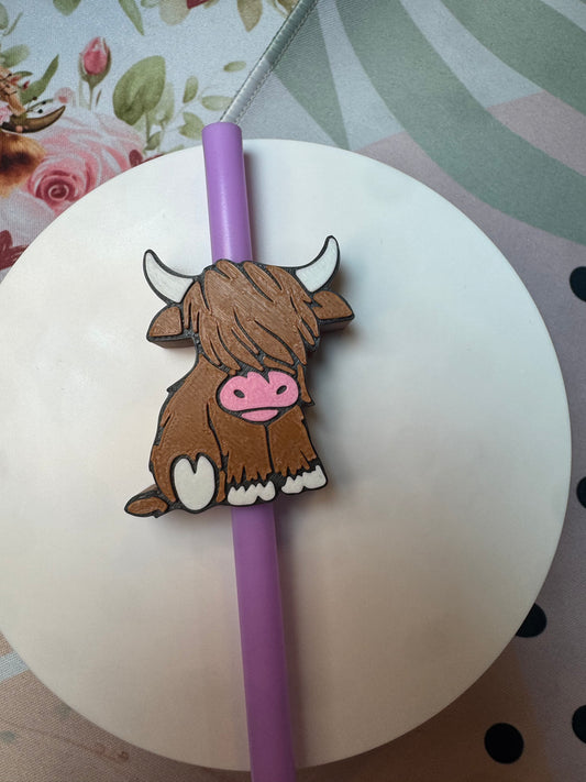 Highland Cow Straw Topper
