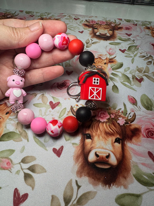 Pig & Barn Wristlet Keychain 10 in