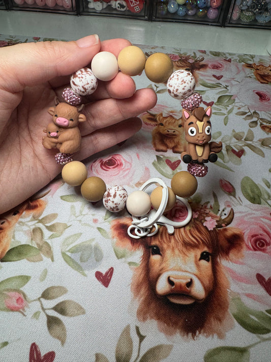 Cow & Donkey Wristlet Keychain 10 in