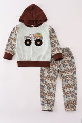 Camouflage truck pumpkin stripe hoodie set