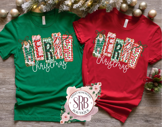 Merry Christmas w/bows Full Color Screen Print Transfer