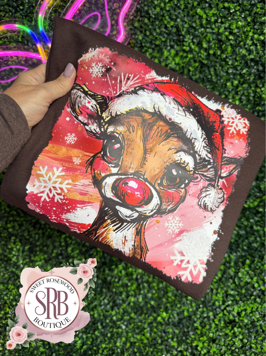 Red Nose Reindeer Full Color Screen Print Transfer