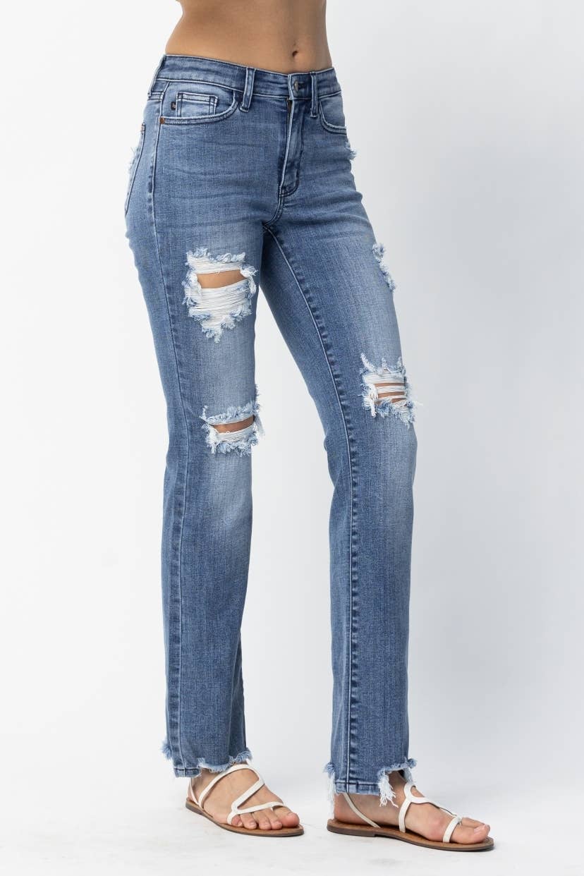 Judy Blue Distressed Mid Rise Straight